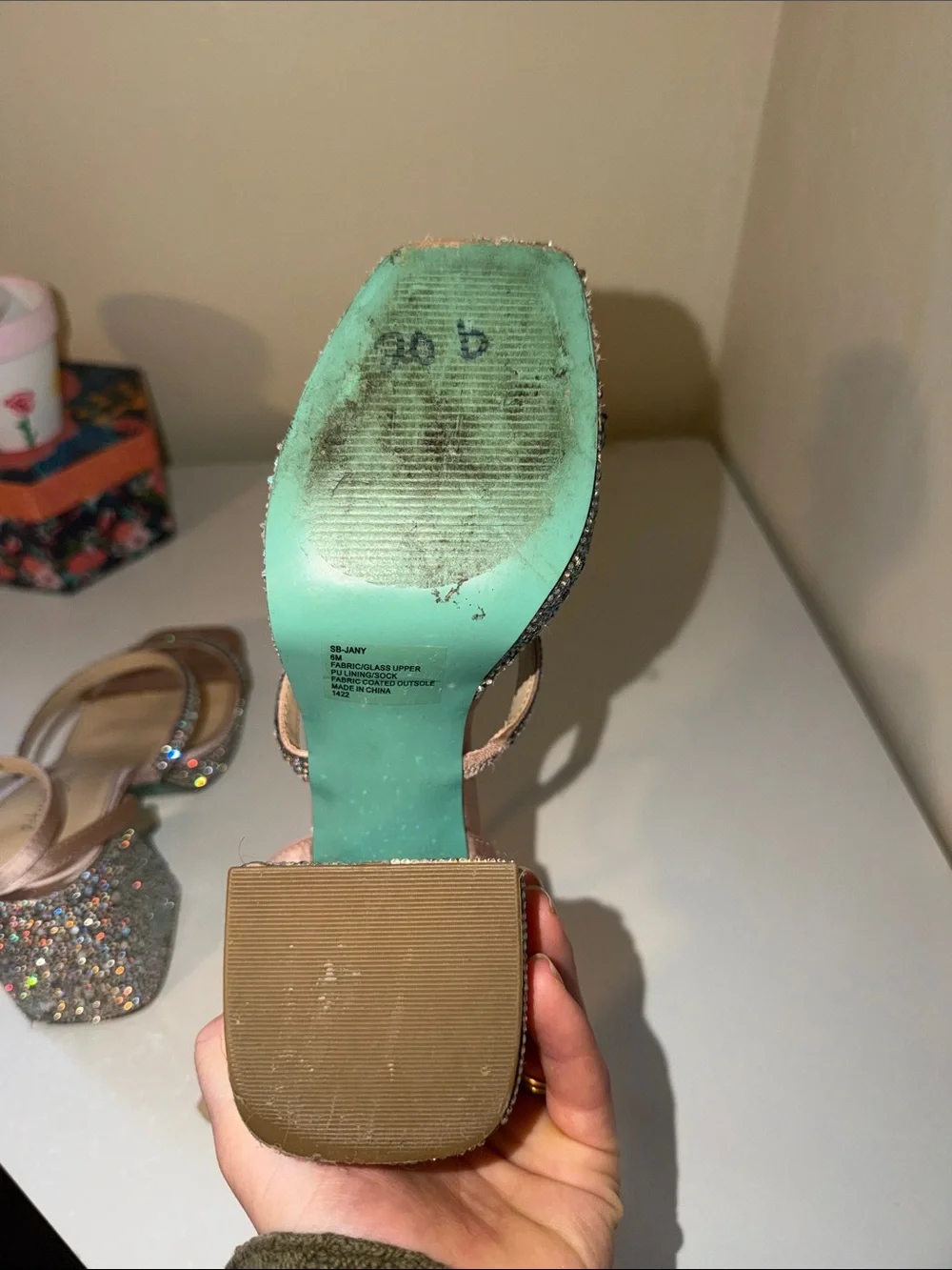 Betsey Johnson Blush Pink Crystal Embellished Block Heel Sandals